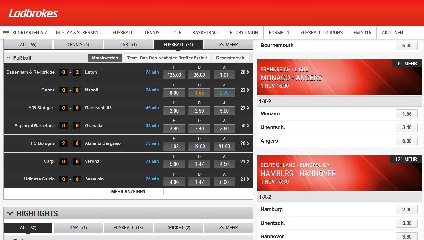 Ladbrokes Webseite