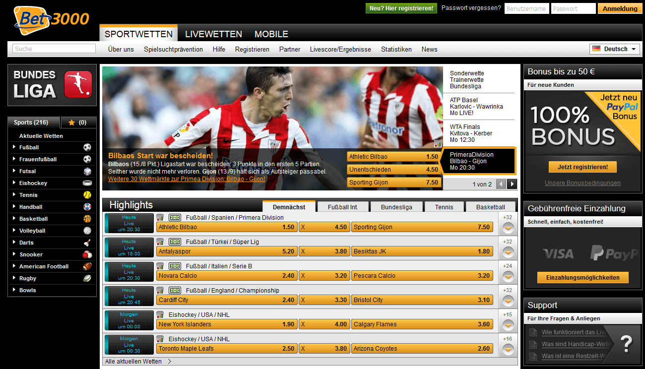 Bet3000 Webseite