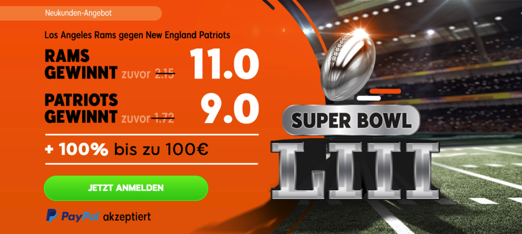 Wetten auf den Super Bowl 2019 zu erhöhten Quoten bei 888sport