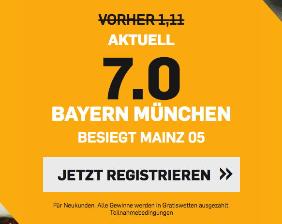 Wetten auf Sieg Bayern München gegen Mainz 05