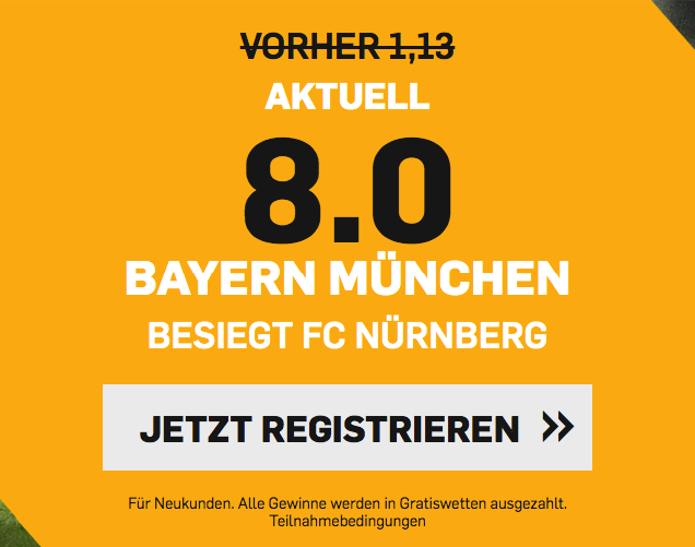 Wetten auf Sieg Bayern München gegen FC Nürnberg