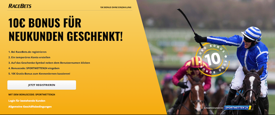 Racebets verschenkt 10 € Gratisguthaben ohne Einzahlung an Neukunden