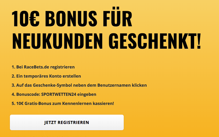 10€ No Deposit Bonus bei ohne Einzahlung bei RaceBets 