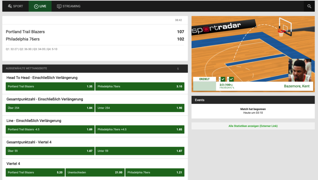 Livewetten bei Unibet