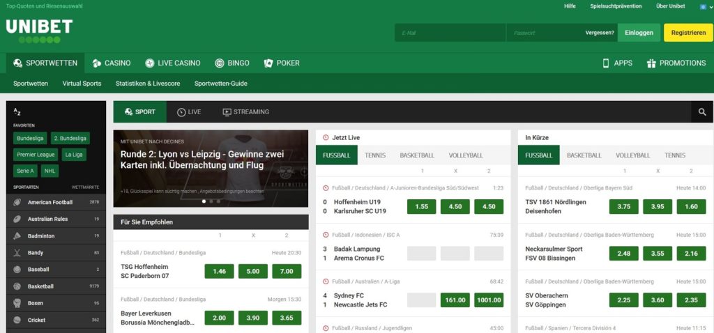 Unibet Startseite