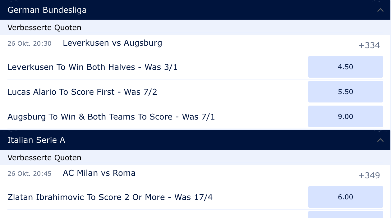 verbesserten Quoten bei William Hill