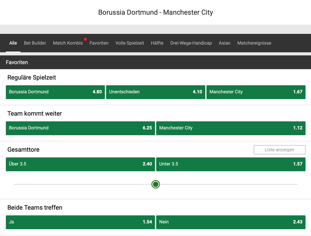 Unibet Quoten BVB gegen Man City