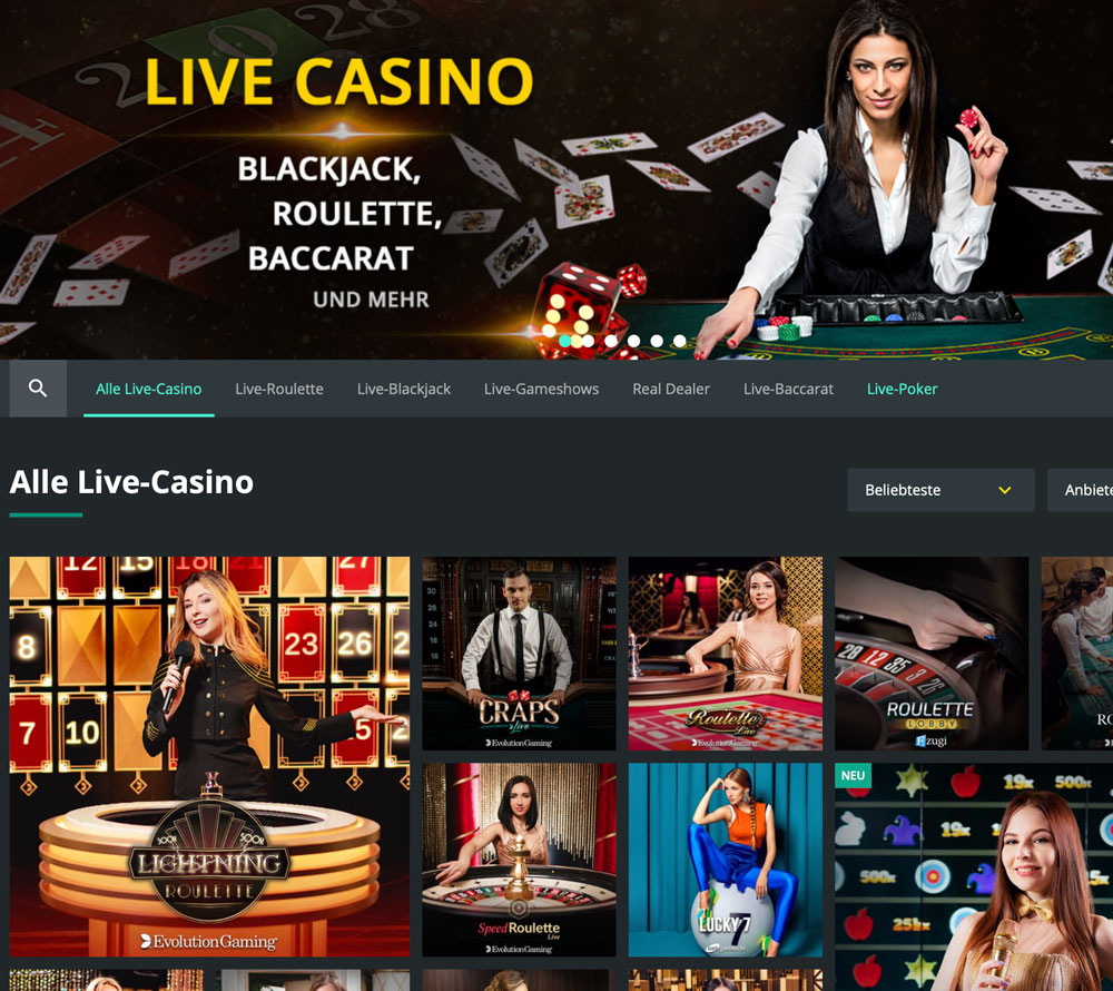 1Bet Live-Casino mit Tischspielen