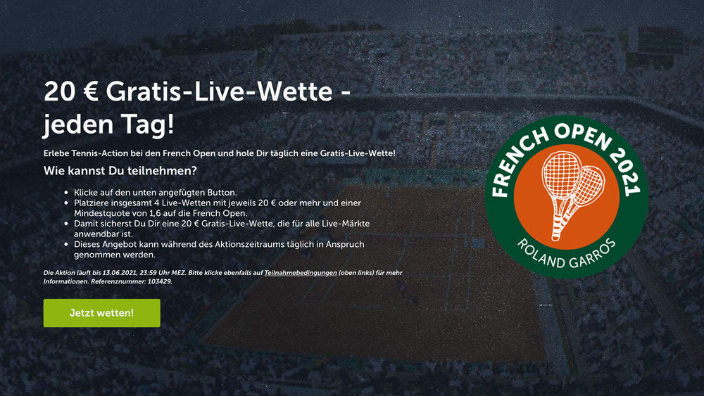Comeon French Open Gratiswette