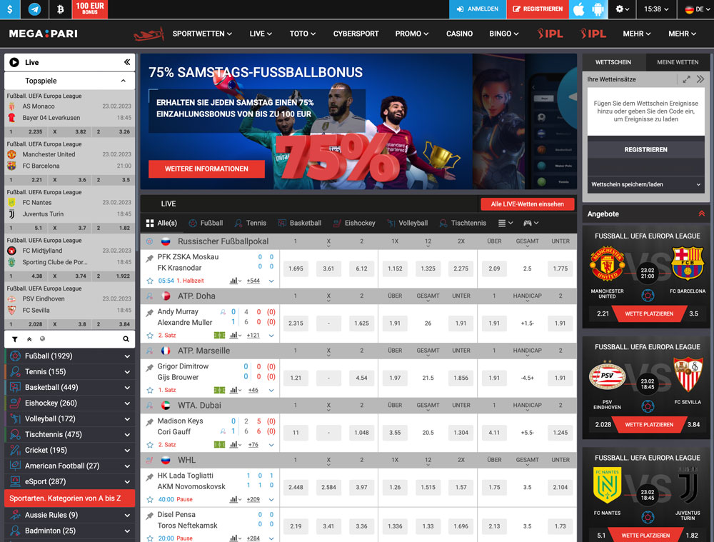 MegaPari Sportwetten Webseite