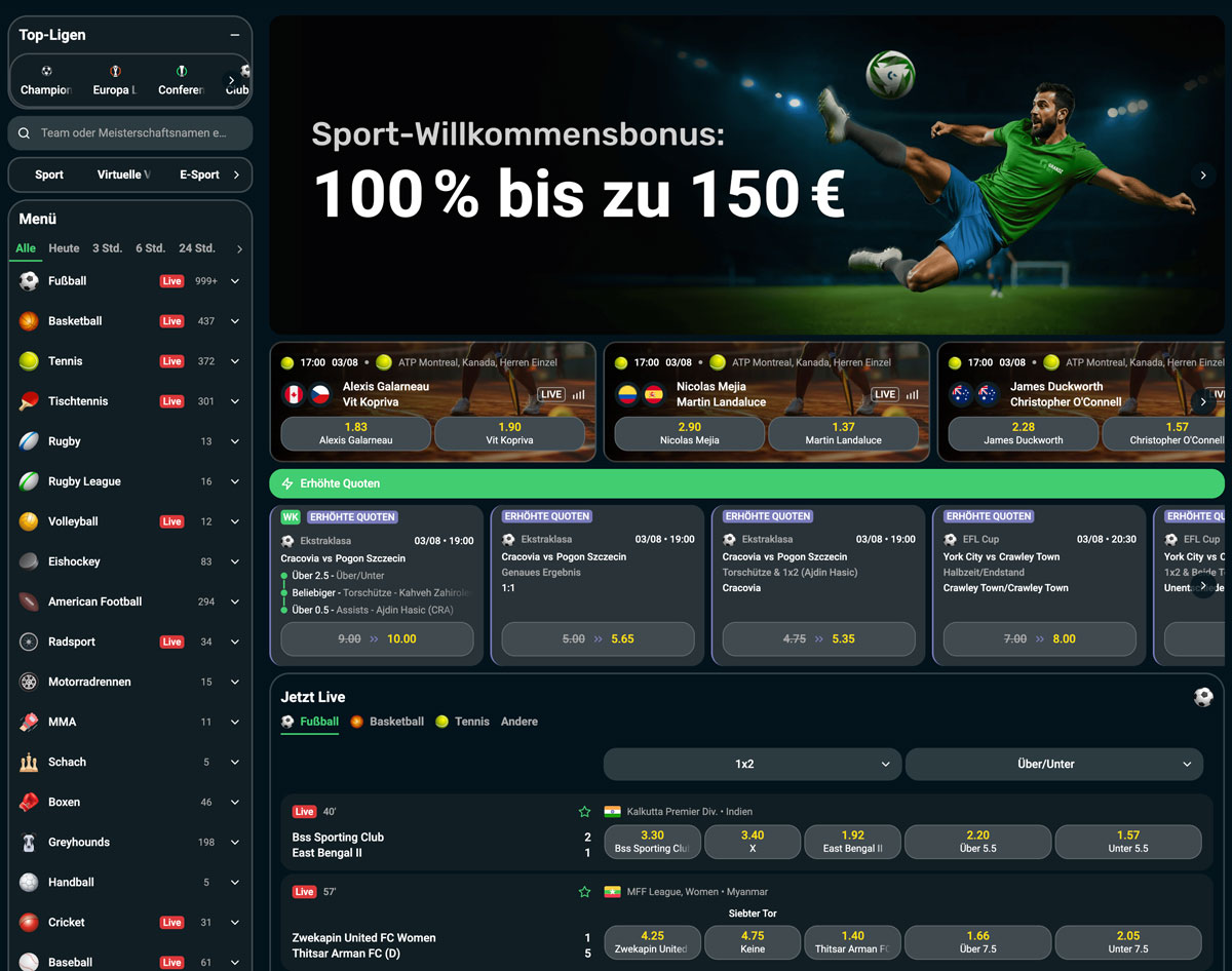 GrandzBet verbindet Sportwetten, Livewetten, Casino